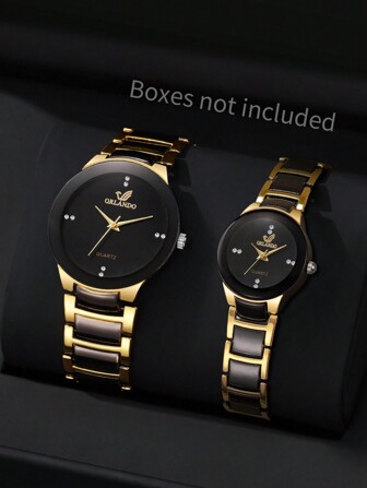 2pcs/Set Classic Fashion Couple Minimalist Scale Dial Quartz Wristwatch, Elegant Design