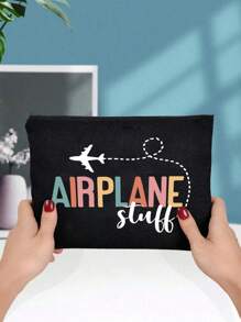 Bedrukt met vliegtuigpatronen Canvas cosmetische tas, inclusief bedrukt met de letters 'Vliegtuig Stull', opvouwbare cosmetische tas met rits, gemakkelijk schoon te maken, veelzijdige make-uptas voor reis- en vakantiecadeaus, draagbaar, voor kantoor- en schoolbenodigdheden Make-uptas Reisbenodigdheden Make-uptas Vakantiebenodigdheden Make-uptassen Make-uptas Make-uporganizer Winterluipaardprint Worsthond Vrouwencadeaus voor vrouwen
