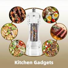 2 Packs Acrylic Salt And Pepper Mill With 2-In-1 Clean Brush, Manual Pepper Mill And Salt Shaker With Adjustable Coarseness And Ceramic Grinding Burr, Used For Pepper, Cumin, Sea Salt, Dry Pepper, Kitchen Gadgets For Home, Restaurant, Camping