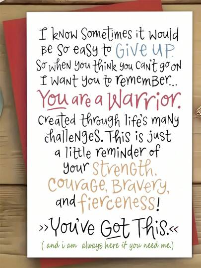 Inspirational Warrior Card - Encouragement & Strength Reminder, Perfect For Anyone, Everyday Office Essentials