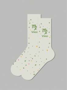 1 par de calcetines con diseño de signos del zodíaco para mujer, calcetines blancos, calcetines negros, calcetines hasta el tobillo, calcetines artísticos, calcetines deportivos, calcetines de moda, calcetines para niñas, calcetines tipo crew, calcetines sencillos, calcetines casuales, aptos para uso diario