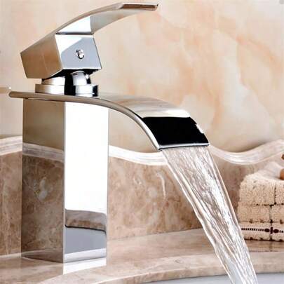 Torneira Banheiro Monocomando Cascata Bica Baixa Prata Luxo de Metal 304 Inox Cromada