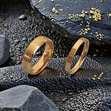 1Set(2pcs) Fashionable Simple Charm Stainless Steel Ring For Men, Woman,Couples, Daily Wear And Parties For Father Mother Dad Husband Wife Boyfriend Girlfriends Father's Day Birthday Gift Stackable Ring Statement Band Jewelry Size 5-12 - Gold - View 3