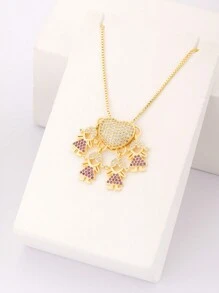 1pc Valentine's Multicolor Zirconia 18k Gold Plated Copper 4 Kids Pendant Necklace, Luxury Jewelry Gift For Women,Mom,Mother,Mother's Day,Gift - Gold - View 9