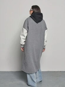 春夏新款女士长款超大夹克，意大利制造，落肩设计，袖子、纽扣和侧袋采用撞色设计。Sportif 优雅街头服饰，适合约会、学校、大学、办公室和工作穿着