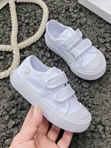 Zapatos de lona para niños OPOEE, de primavera/otoño, estilo coreano, sencillos, para niños y niñas, de moda, de corte bajo, casuales, deportivos, clásicos, versátiles, zapatos de skate para niños - Blanco - Ver 7