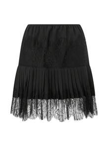 Women Y2k Lace Mini Skirts Summer Lace Slip Skirt Pleated Ruffle Floral Lace Tiered Short Skirts Underskirt - 黑色 - 查看 7
