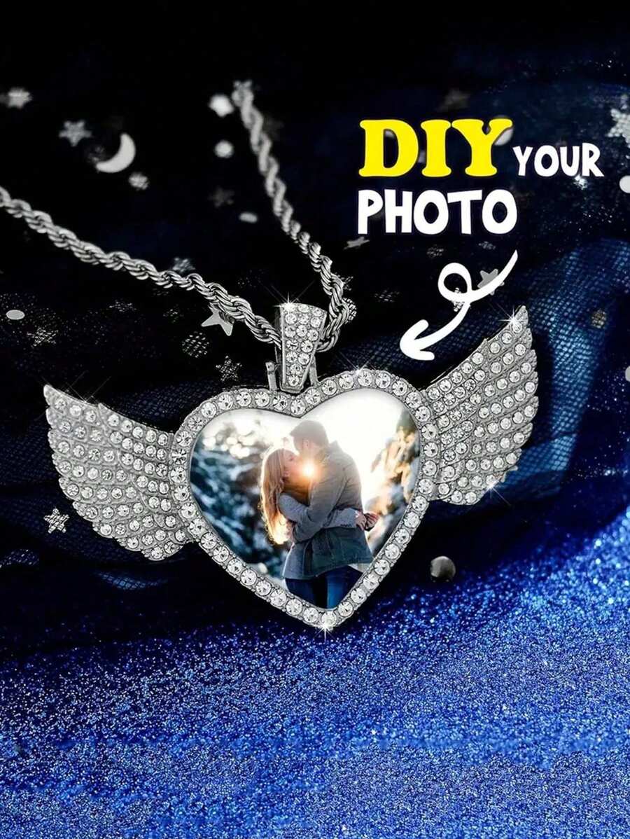 1pc Custom Photo Memory Necklace, Men's And Women's Rhinestone Glass Necklace Jewelry, Personalized Family Portrait Pendant Chain Jewelry, The Best Gift