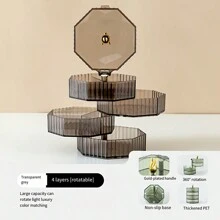 1pc Elegant Rotating Jewelry Box - Large Capacity, Stackable Transparent Green Layered Storage Box With 360° Rotating Display Stand, Suitable For Necklaces, Bracelets, Rings, Earrings - PS Material With Gold Accents Back To School - Multicolor - View 9