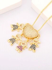 1pc Valentine's Multicolor Zirconia 18k Gold Plated Copper 4 Kids Pendant Necklace, Luxury Jewelry Gift For Women,Mom,Mother,Mother's Day,Gift - Gold - View 6