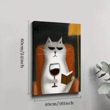 1pc Framed Canvas Poster, Cat Wine Funny Wall Art Canvas Paintings, Ideal Gift For Bedroom Living Room Corridor, Wall Art, Wall Decor, Winter Decor, Room Decoration