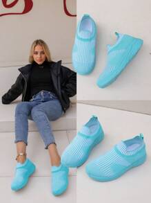 Women's Casual Walking Shoes Striped Mesh Running Tennis Sneakers Lightweight And Comfortable Work Gym Non-Slip Sneakers - Blue - View 2