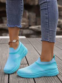 Women's Casual Walking Shoes Striped Mesh Running Tennis Sneakers Lightweight And Comfortable Work Gym Non-Slip Sneakers - Blue - View 5