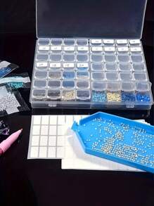 1 件可拆卸 56 格塑料透明珠宝收纳盒，桌面收纳盒，适用于小配件返校 - 彩色 - 查看 4