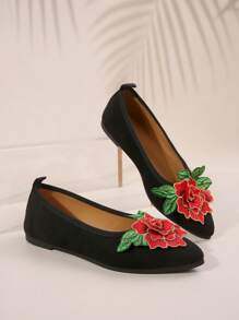 Zapatos planos decorados con flores para mujer, zapatos casuales ligeros de punta afilada para caminar