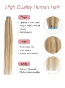 10pcs Mini Tape-In Human Hair Extensions Straight Natural Look Thin Hair Water Proof Skin Weft Tape In Hair Extensions 3x0.8cm Salon Quality Daily Volume Boost For Women Easy Application, Perfect For All Hair Types For Halloween And Christmas Parties Dinners Daily Life Travel Etc Suitable For Beginners - S18/613 - 查看 4