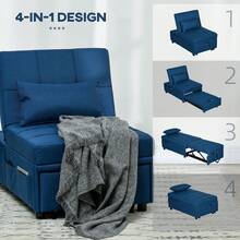 HOMCOM Convertible Chair Bed With Padding Seat, 4-In-1 Multi-Functional Sleeper Sofa Bed, Recliner With Adjustable Backrest, Side Pocket, Wheels And Pillow, For Living Room, Blue - Blue - View 6