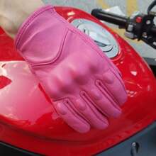 Pink Leather Touch - Screen Motorcycle Gloves: Cold - Resistant, With Protective Pads For Women - 粉色 - 查看 3