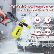 M MINGLE - Pistola de lavado de alta presión, lanzador de espuma, 4,000 PSI con conector rápido de 0.63 cm (1/4 de pulgada), kit de cañón de espuma de lavado de coche con 5 puntas de boquilla, 1 L - pistola de espuma - Ver 6