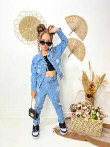 Light Blue Denim Jacket Without Lycra - Rửa nhẹ - Xem 3