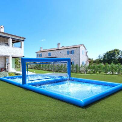 Portable Inflatable Rental Grade Water Volley Ball Pool For 6-8 Adults (0.6mm Commercial Grade PVC), 800 W Air Pump (Inflate & Extract Air), 33 X 16.5 X 7 Ft Backyard Pool, Quickly Set Up Outdoor Sports Field, Day Night Use, Fun Camping Game
