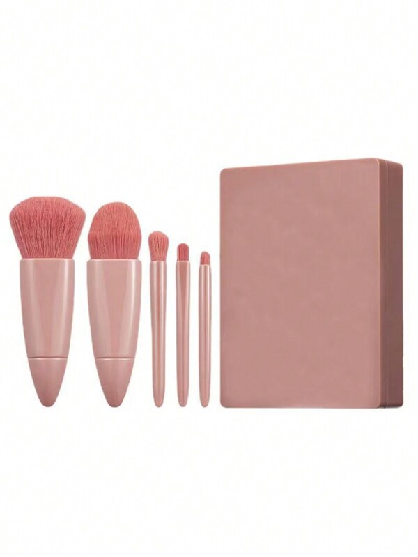 5 pezzi Set da pennelli per trucco portatile con specchio, mini kit da viaggio multifunzione per cipria, fondotinta e ombretti, idea regalo ideale
