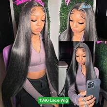 bling hair 36 Inch 200% Density Straight Wigs Human Hair 360 Transparent Full Lace Frontal Wigs For Women 13x4 13x6 Lace Front Human Hair Wig Pre Plucked Pre Cut 6x4 Lace Glueless Wig 4x4 Closure Wig - Natural Black - 查看 9