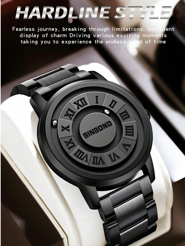 BINBOND BINBOND Luxury Quart Watch Men Creative Scrolling Pointer Magnetic Force Sport Watches Men Stainless Steel Watchband Casual Business Quartz Movement Man Clock