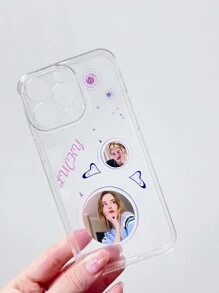 1 pieza Funda de teléfono personalizada con dibujo lineal en inglés, patrón personal, y protección de amortiguación de aire y lente de gran tamaño compatible con Apple 16 15 14 13 12 11 Pro Max