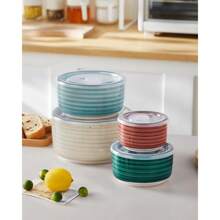Bonbon Ceramic Nesting Bowls With Lids, Microwave Safe Food Storage Containers For Prep, Salad, Soup, Pasta, Cooking And Serving, Set Of 4 (60/36/20/10 Oz), Multi-Color - Multicolor - View 4