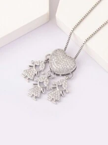 1件18K镀金白锆石3件套儿童吊坠项链，优雅珠宝礼品，简约设计 - 銀色 - 查看 6