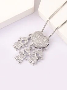 1件18K镀金白锆石3件套儿童吊坠项链，优雅珠宝礼品，简约设计 - 銀色 - 查看 7