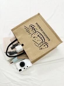 Set di borse tote con grande capacità, con spalla e manico. Borsa tote multifunzionale in lino di alta capacità per le donne