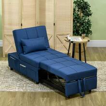 HOMCOM Convertible Chair Bed With Padding Seat, 4-In-1 Multi-Functional Sleeper Sofa Bed, Recliner With Adjustable Backrest, Side Pocket, Wheels And Pillow, For Living Room, Blue - Blue - View 7