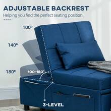 HOMCOM Convertible Chair Bed With Padding Seat, 4-In-1 Multi-Functional Sleeper Sofa Bed, Recliner With Adjustable Backrest, Side Pocket, Wheels And Pillow, For Living Room, Blue - Blue - View 5