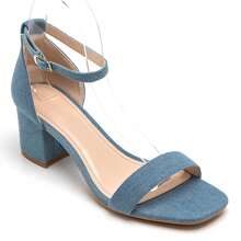 Women's Casual Fashion Versatile Solid Color Chunky Heel Sandals - Blue - View 3