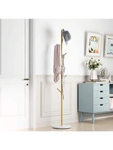 Perchero No Empotrado Dorado, Percha Dorada con Base de Mármol, Perchero de Metal Moderno, Perchero de Entrada con 8 Ganchos, Perchas de Aterrizaje Doradas para Chaquetas y Sombreros y Bolso - 1 - Ver 5