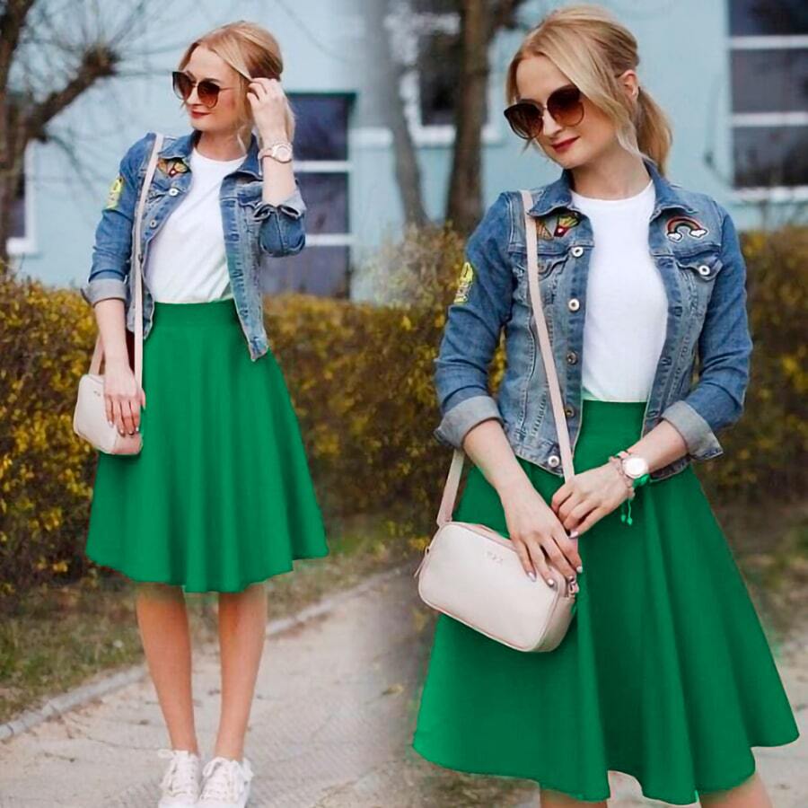 MAXI-SKIRT AND WHITE T-SHIRT - Green - View 1