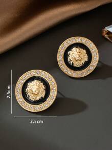 1 对时尚朋克水钻狮头耳钉男士 - 金黃色 - 查看 5