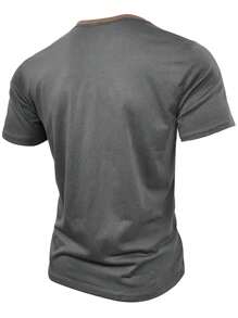 Spring And Summer Men's Short Sleeved Casual Henry T-Shirt, Men's Solid 100% Polyester Fiber Retro Style Sports Top