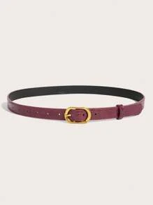 1pc Women's All-Season Jeans Street OL European & American Korean Style Hot Girl Crocodile Texture Burgundy Animal Print High-End Reinforced Extra Long Belt, Blogger Vintage Gold Pin Buckle, Daily Match PU Leather Texture Niche Rivet Belt,
