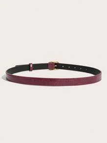 1pc Women's All-Season Jeans Street OL European & American Korean Style Hot Girl Crocodile Texture Burgundy Animal Print High-End Reinforced Extra Long Belt, Blogger Vintage Gold Pin Buckle, Daily Match PU Leather Texture Niche Rivet Belt,