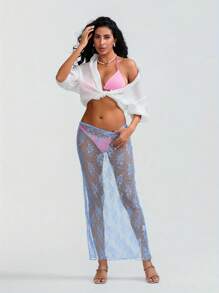 Fashionable Lace Half Skirt - Blue - View 1