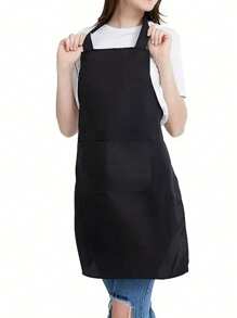 1Pc Oil-Proof With Pockets Kitchen Apron, Simple Style Black Apron With Pockets, Dirt-Resistant Waist Apron And Waist-Length For Cooking, Catering Men And Women Kitchen Supplies Fashionable Kitchen Workwear, Kitchen Supplies, Bathroom, Home, Household, Supplies