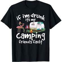 Funny Camping If I'm Drunk It's My Camping Friend's Fault Men's T-Shirt, Humor Short Sleeve Tee For Men, Men's Top Shirts Vacation Gift For Him, Boyfriend - 黑色 - 查看 1