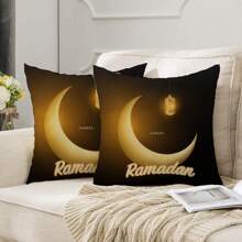 2pcs Ramadan Decoration Black Cushion Cover With Gold Moon Design (Pillow Insert Not Included), Square Pillow Case For Home Decor, Living Room, Sofa, Bedroom - Multicolor - View 15