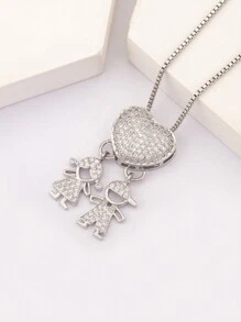 1件18K镀金白锆石银铜材质2件套儿童吊坠项链，优雅珠宝礼品，简约设计 - 銀色 - 查看 7