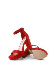 Women Platform Chunky High Heeled Sandals Ankle Strap Open Toe 4-Inch Block Heels Dress Shoes For Wedding Party Evening - 紅色 - 查看 8