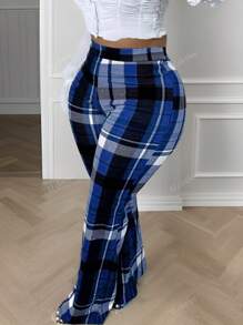 Pantaloni a zampa di elefante nuovi di moda delle donne, casual ed eleganti, con stampa retrò a quadri