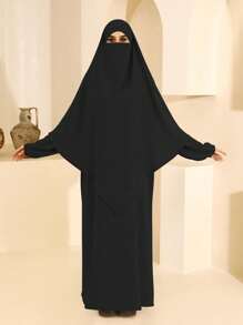 1 chiếc váy dài tay kín đáo màu đen có mạng che mặt Niqab, Polyester, dáng thường ngày & rộng rãi, trang phục nữ - màu đen - Xem 1